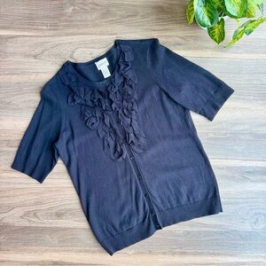 Chico’s Black Ruffle Front Button Elbow Length Sleeves Cardigan – Size 0 (S)
